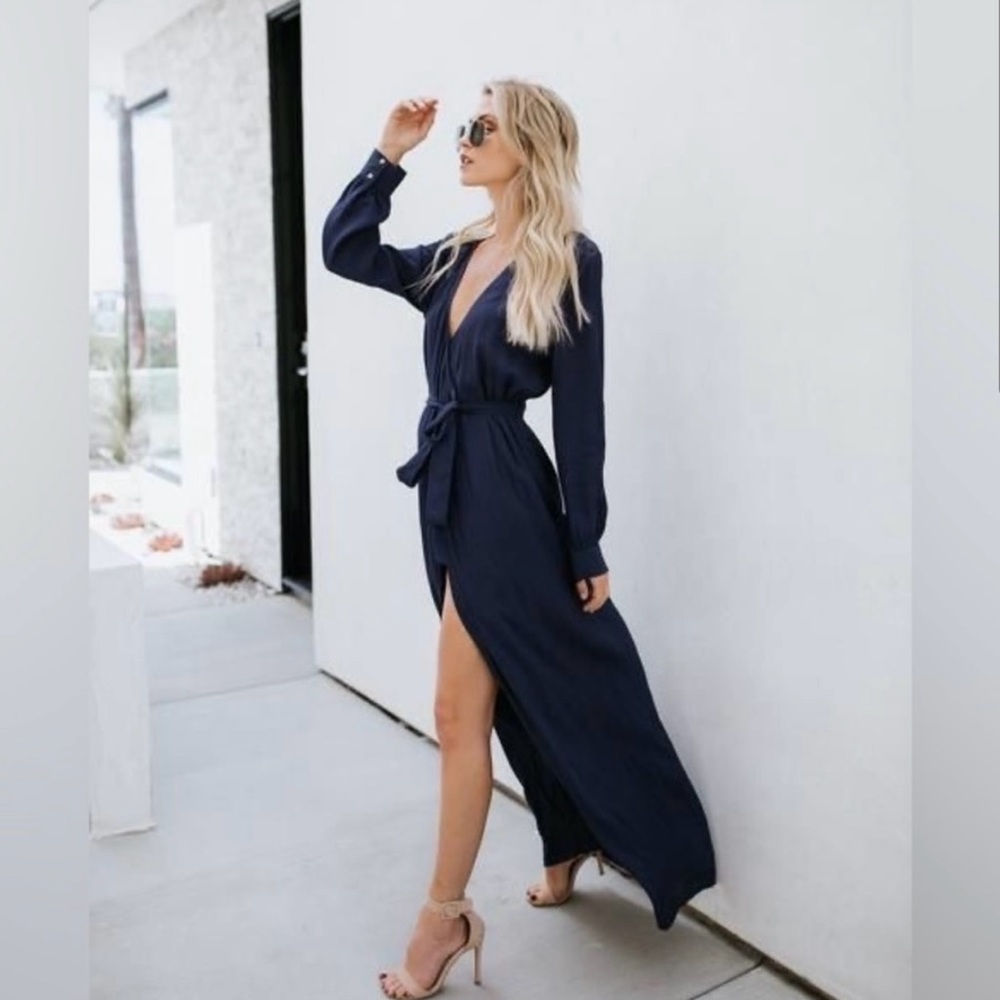 Vici Bardot Wrap Dress - Navy Blue